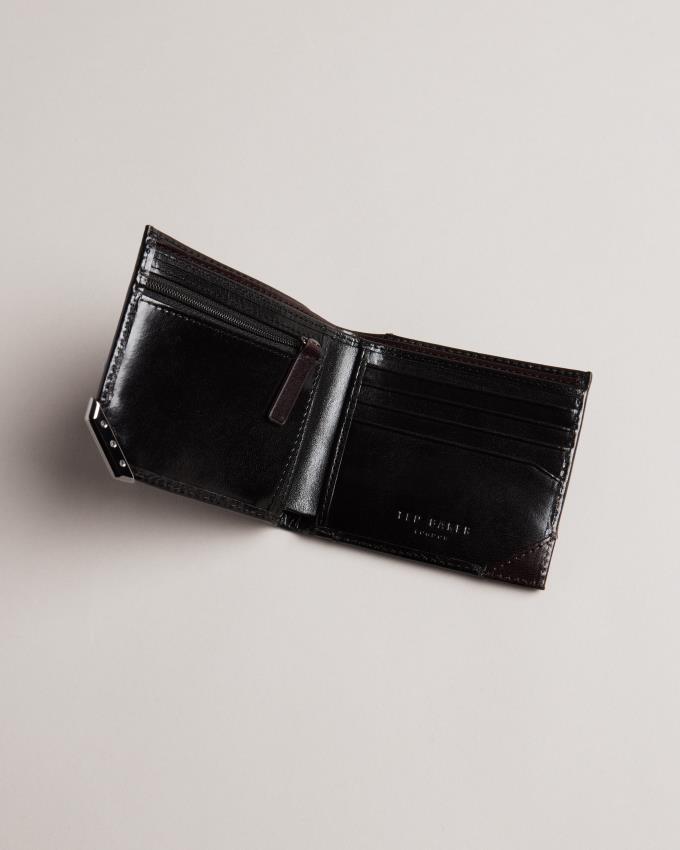 Portefeuille Ted Baker Metal Corner Bifold Coin Noir Homme | WQT-21892344